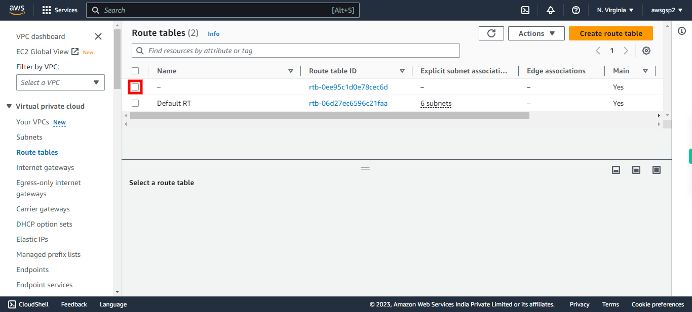 Route tables | VPC Management Console