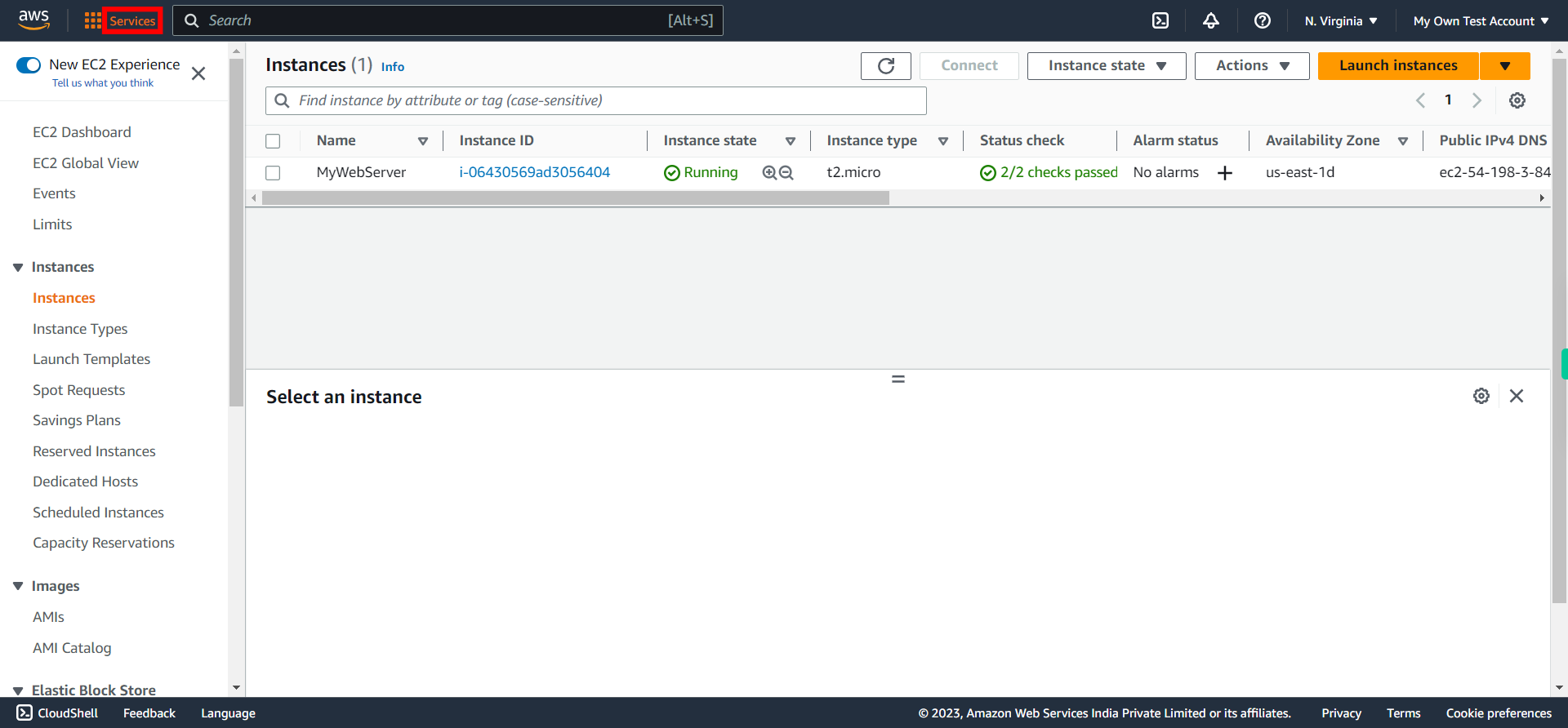 Instances | EC2 Management Console