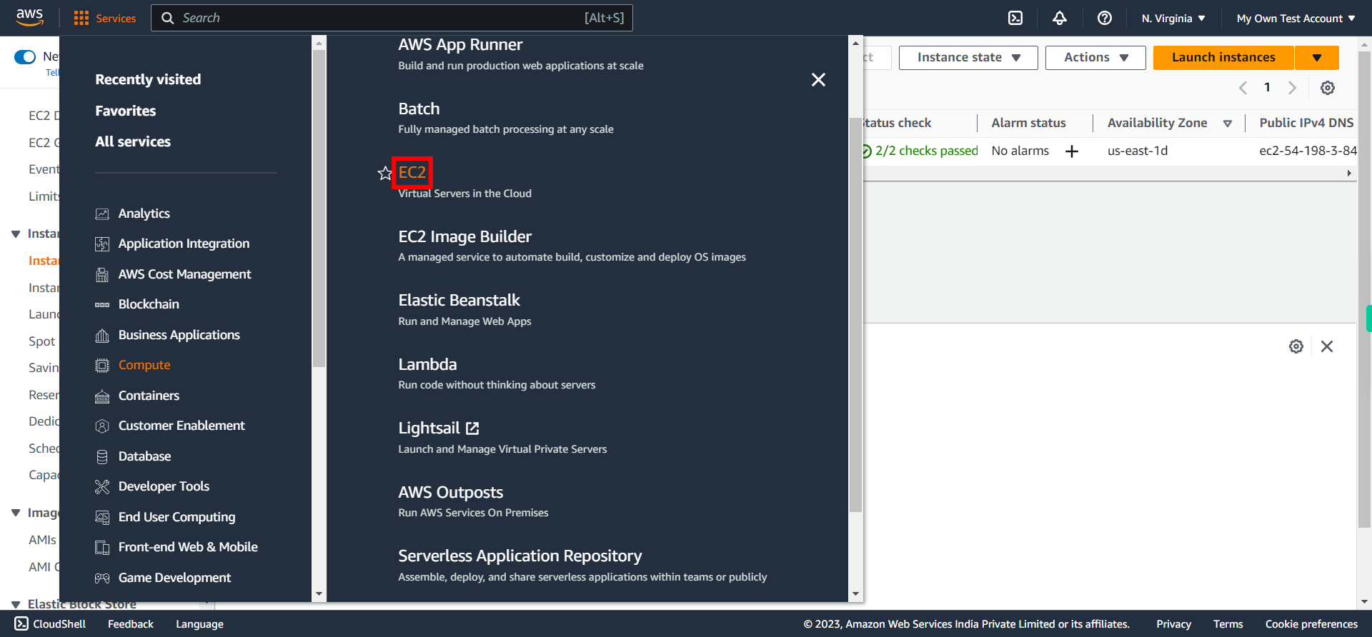 Instances | EC2 Management Console