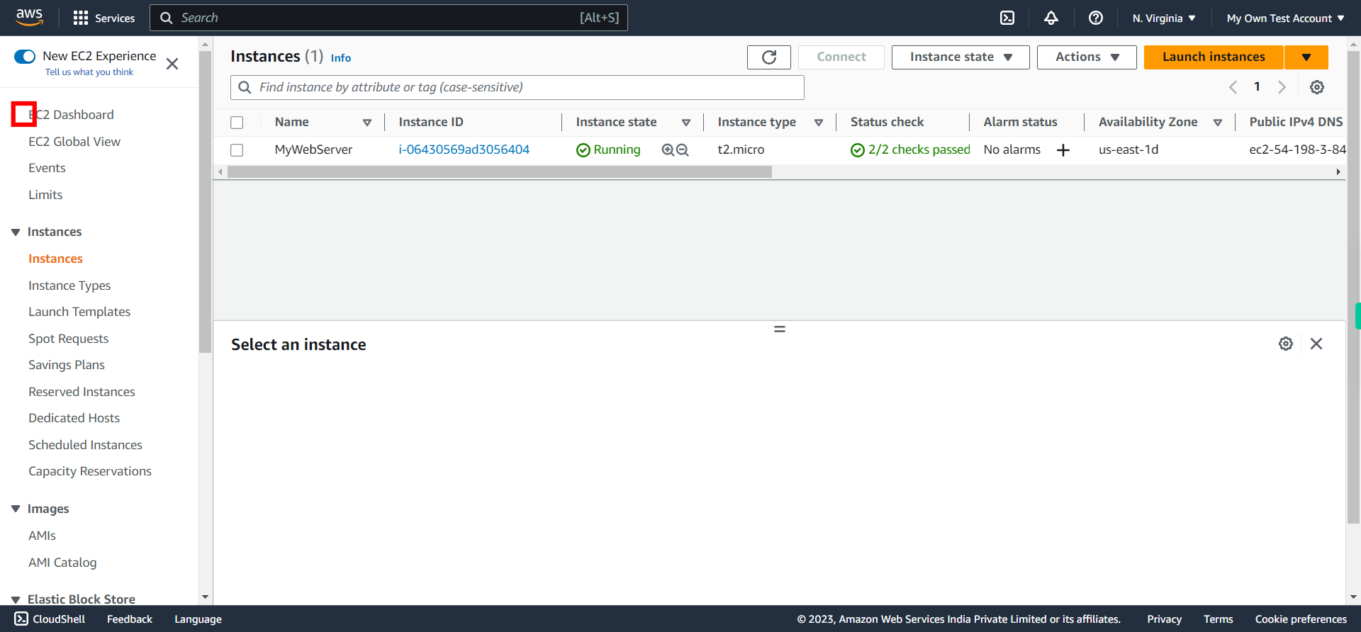 Instances | EC2 Management Console