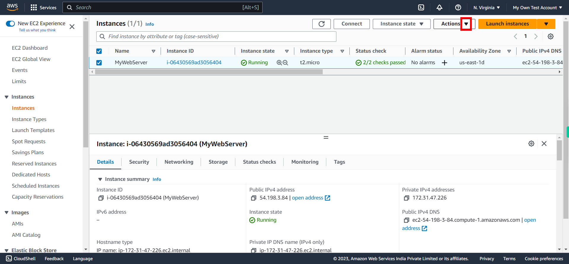 Instances | EC2 Management Console