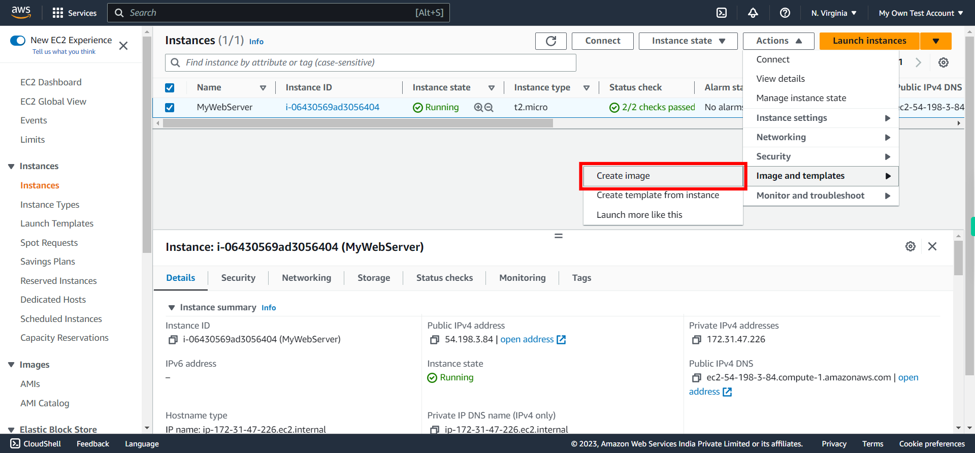 Instances | EC2 Management Console