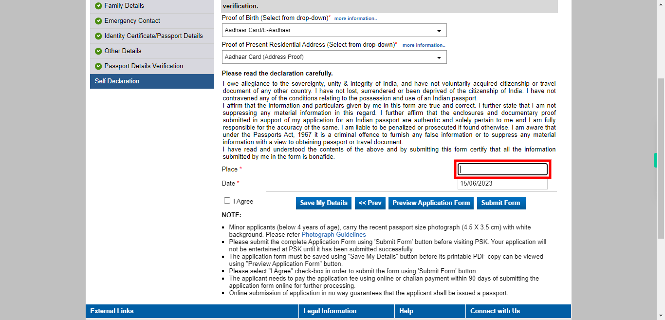 Self Declaration : Apply for Fresh Passport / Reissue of Passport | Passport Seva