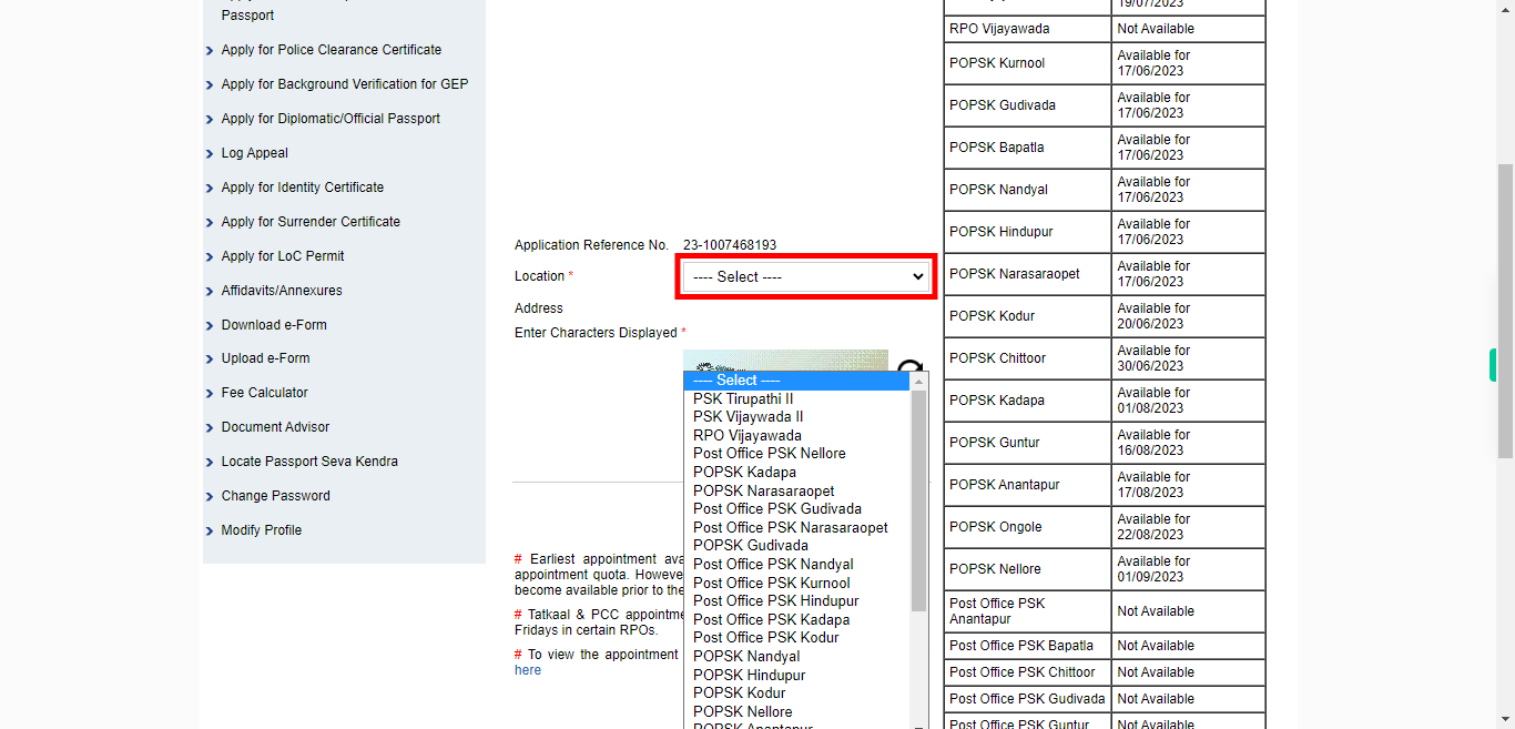 Appointment Slots | Passport Seva