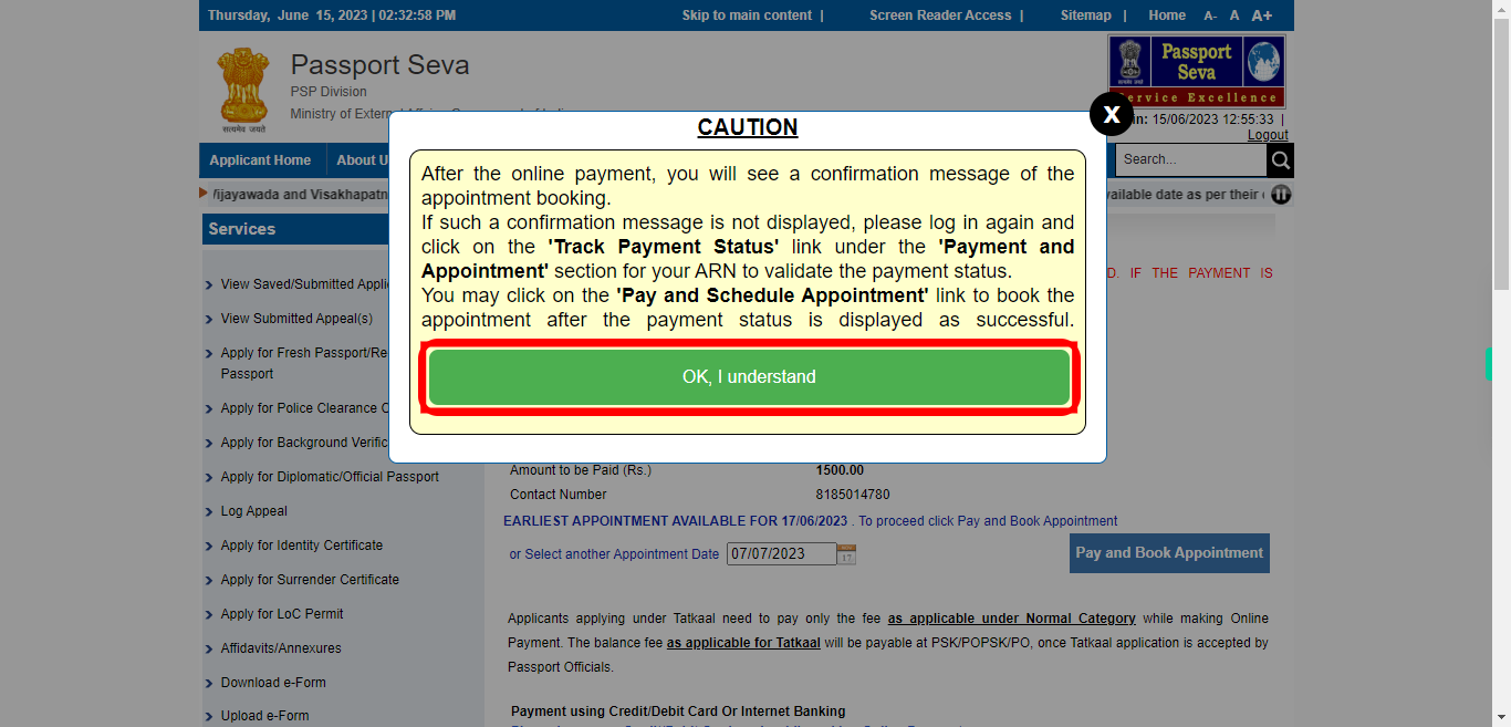 Online Payment | Passport Seva