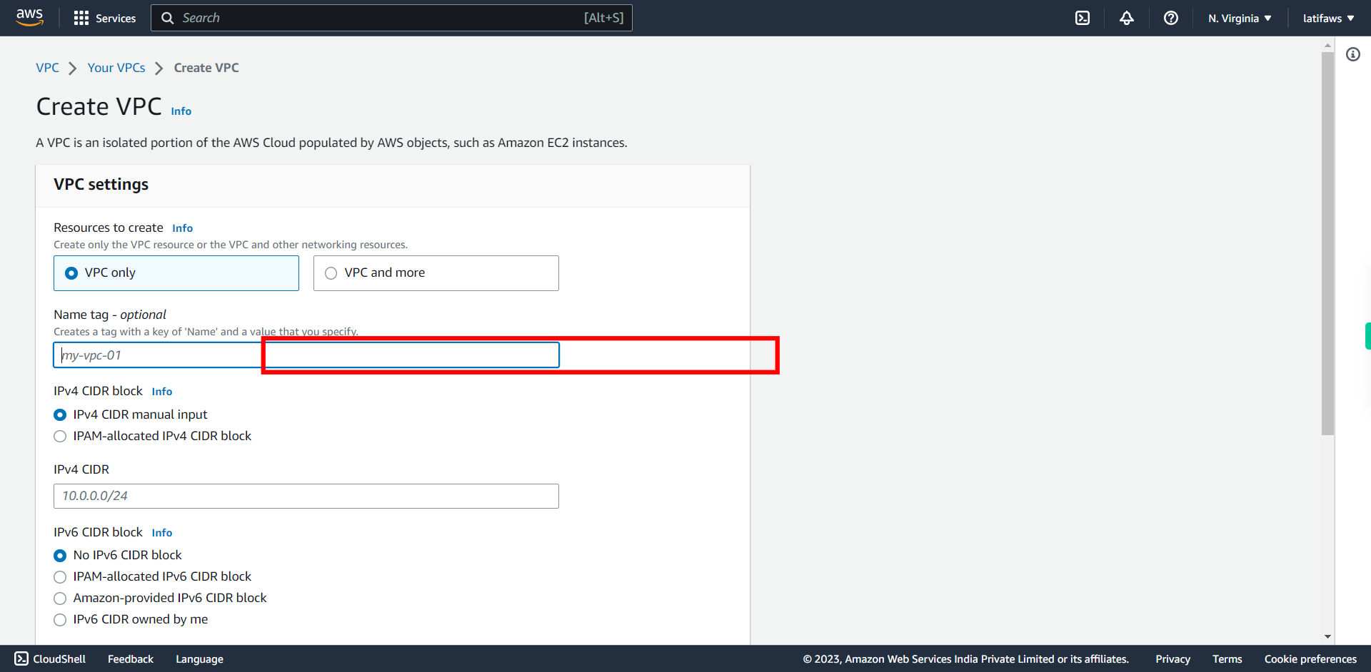 VPC Management Console