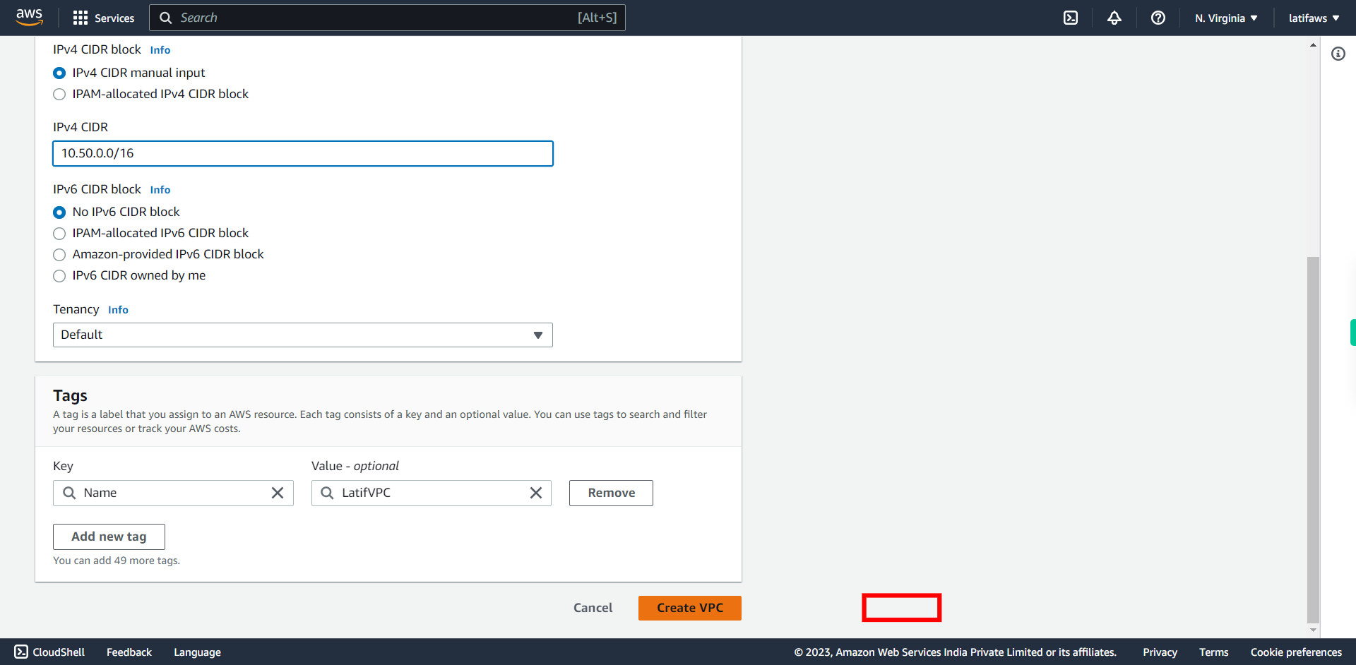 VPC Management Console