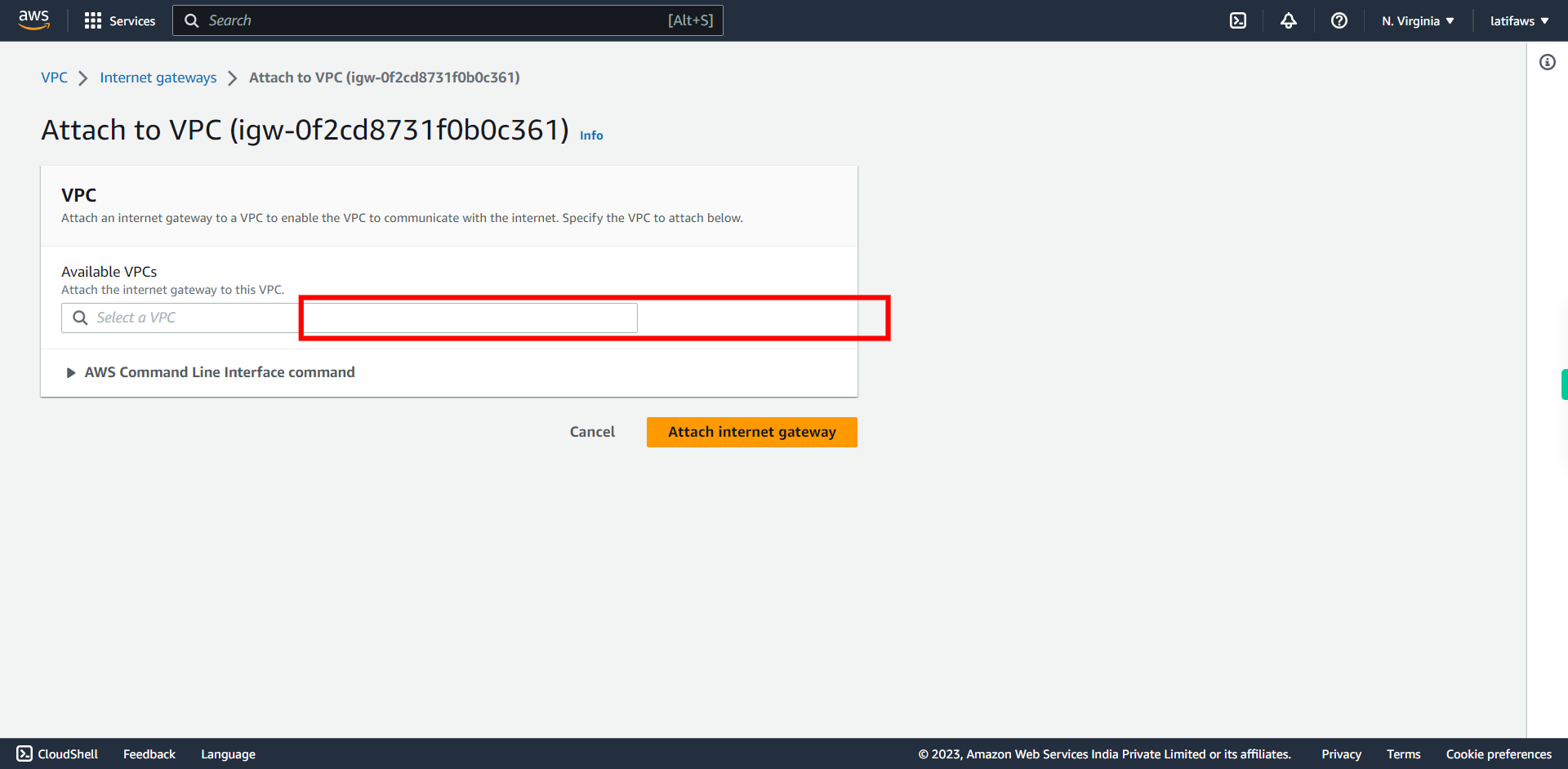 Attach internet gateway | VPC Management Console