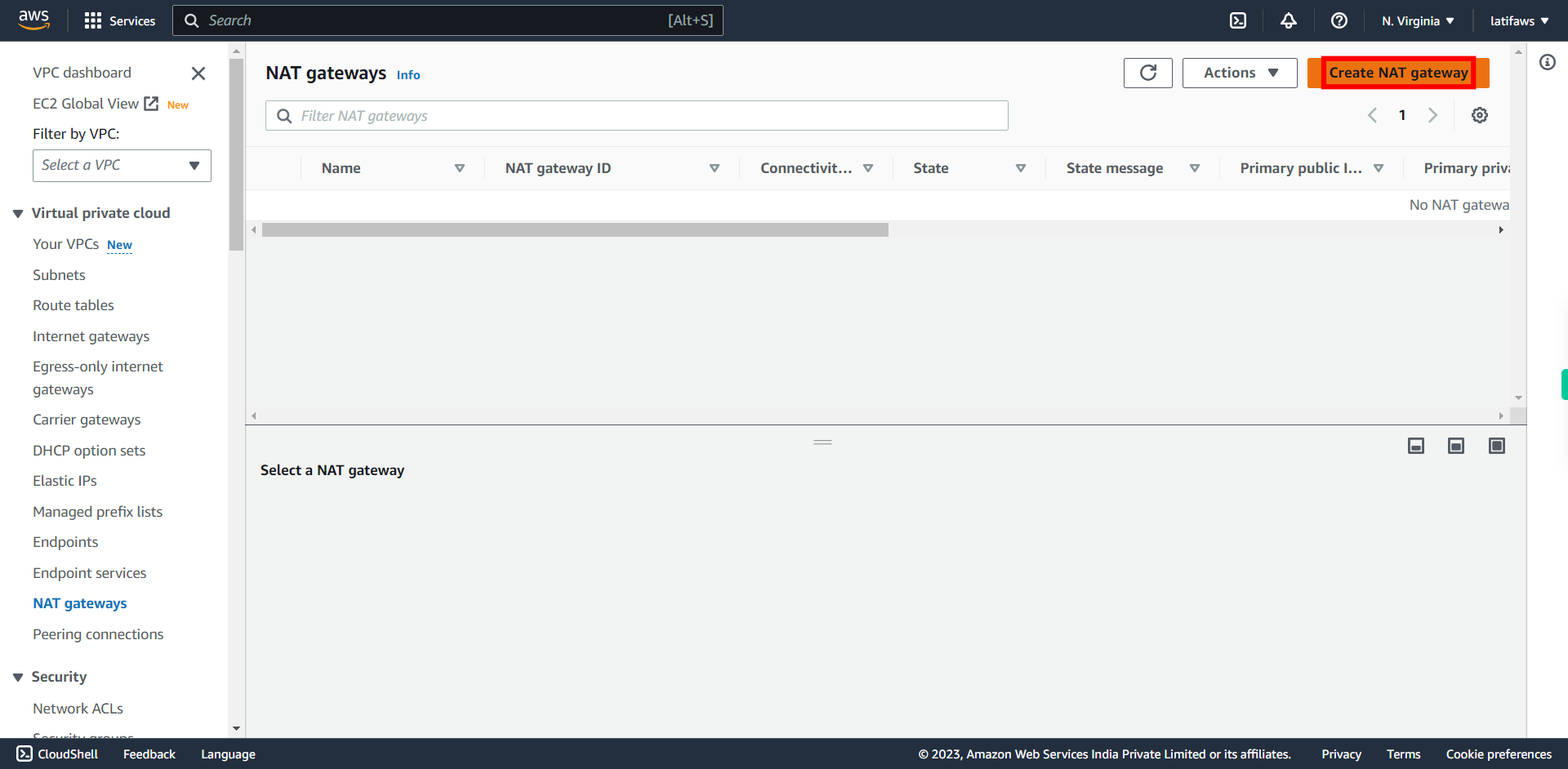 NAT gateways | VPC Management Console