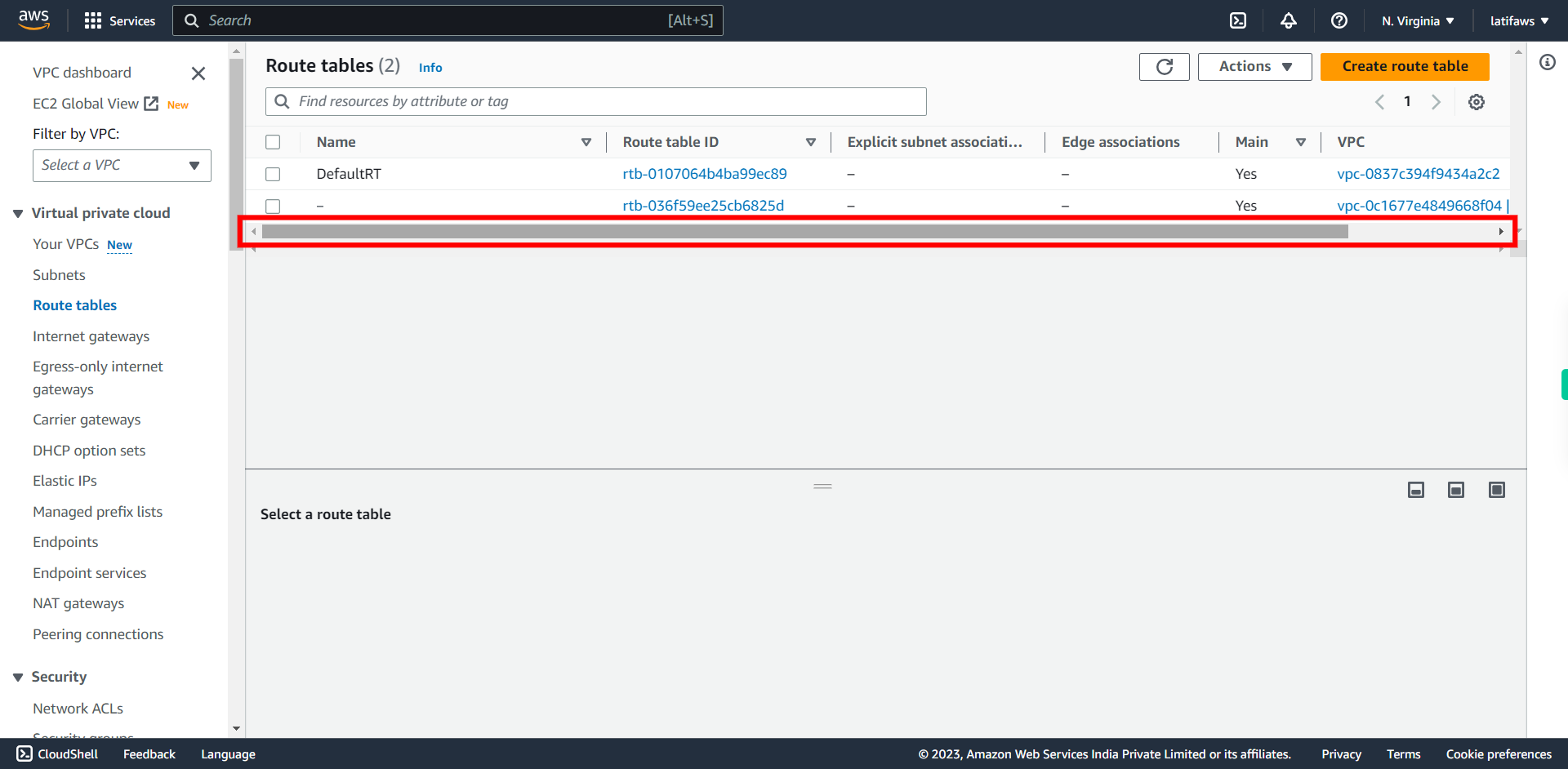 Route tables | VPC Management Console