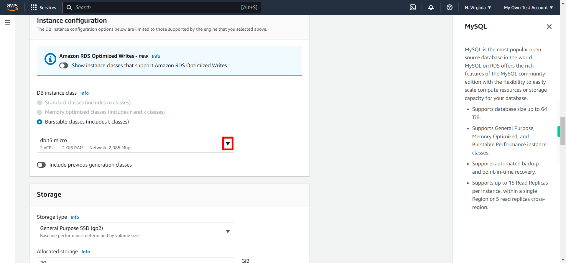 Create database - RDS Management Console