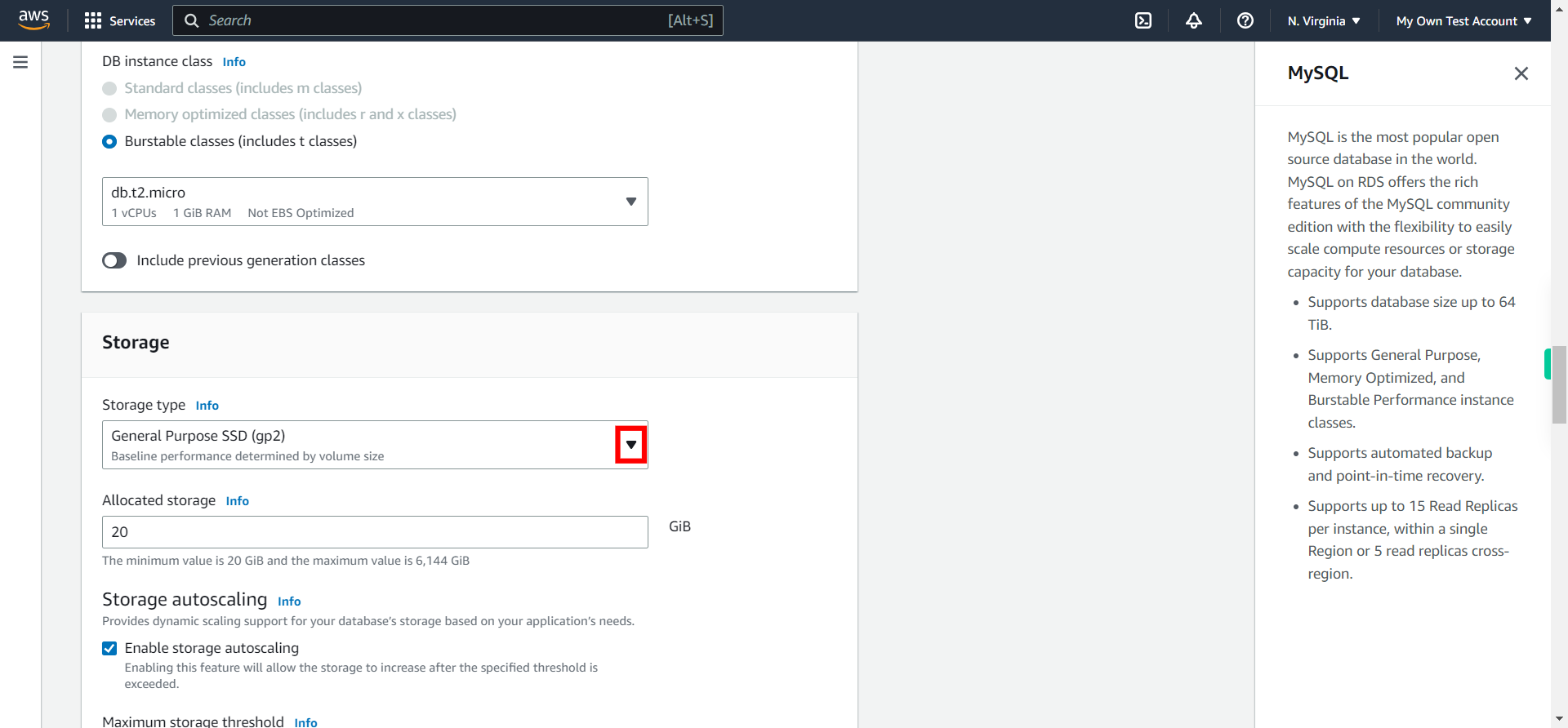 Create database - RDS Management Console