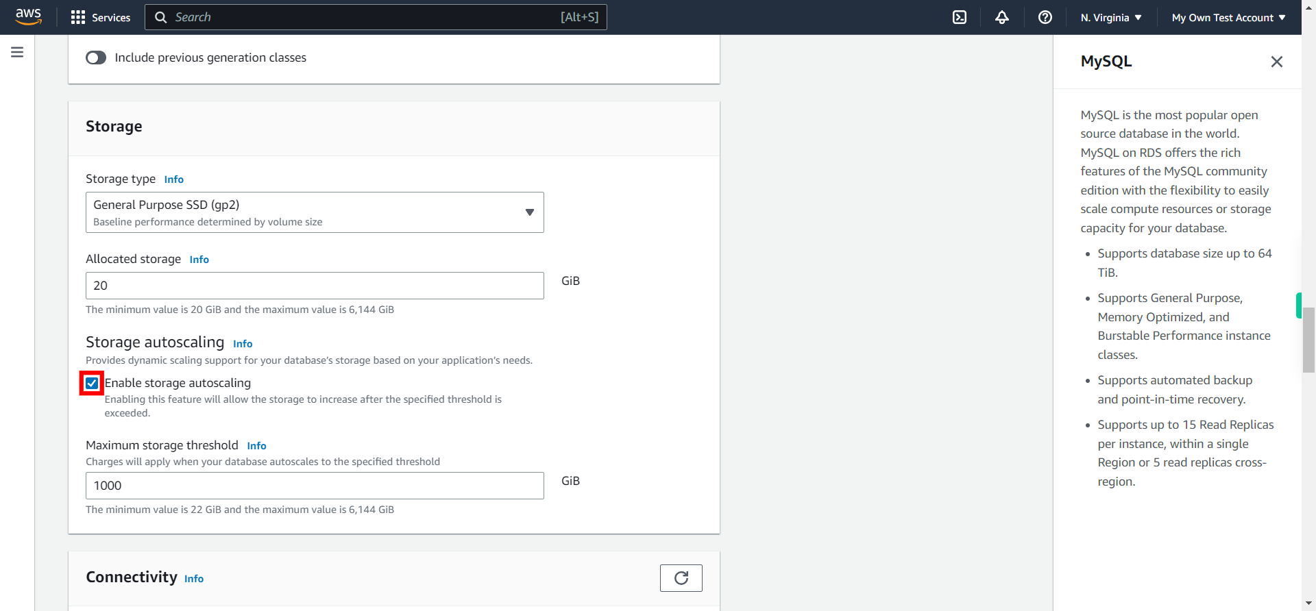 Create database - RDS Management Console