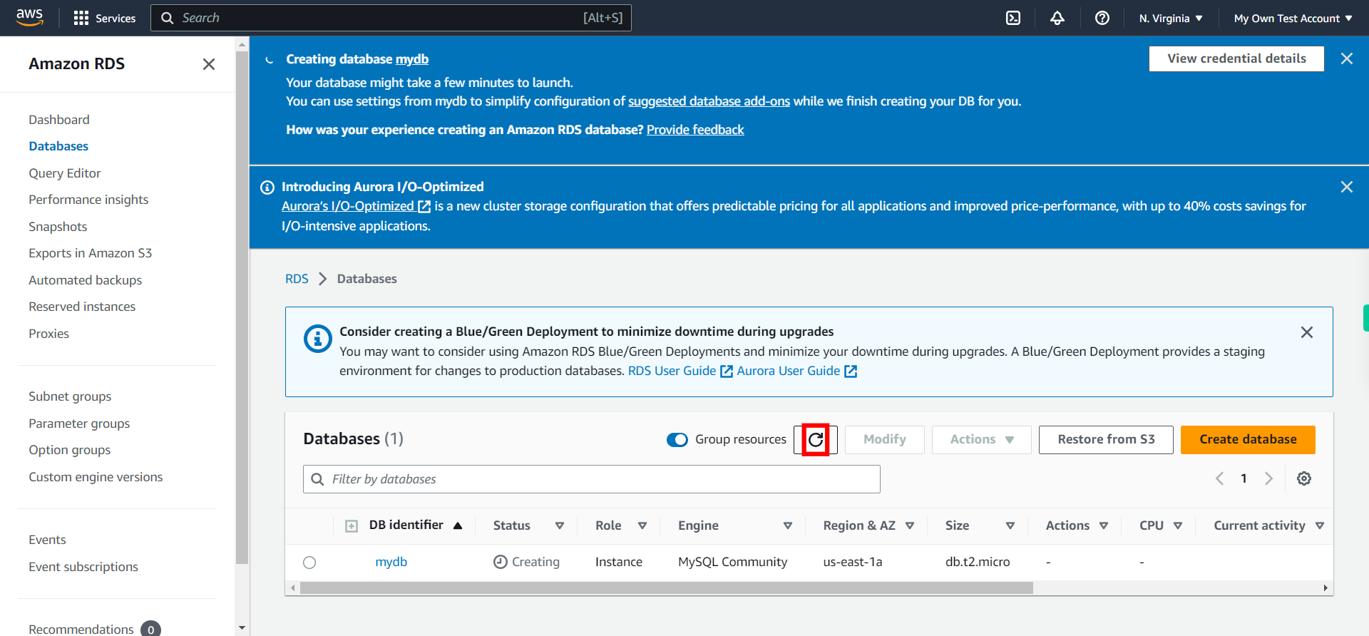 Databases - RDS Management Console