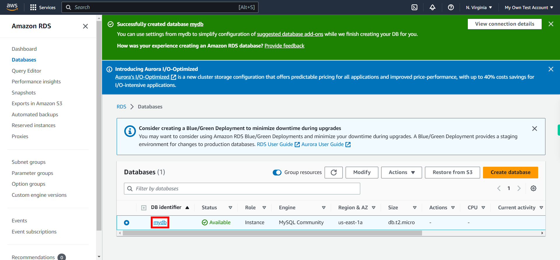 Databases - RDS Management Console