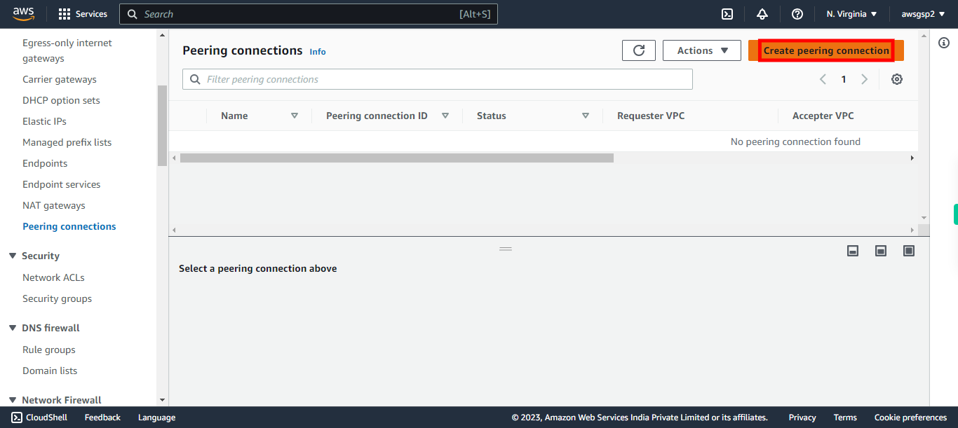 Peering connections | VPC Management Console