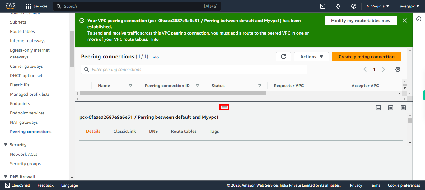 Peering connections | VPC Management Console