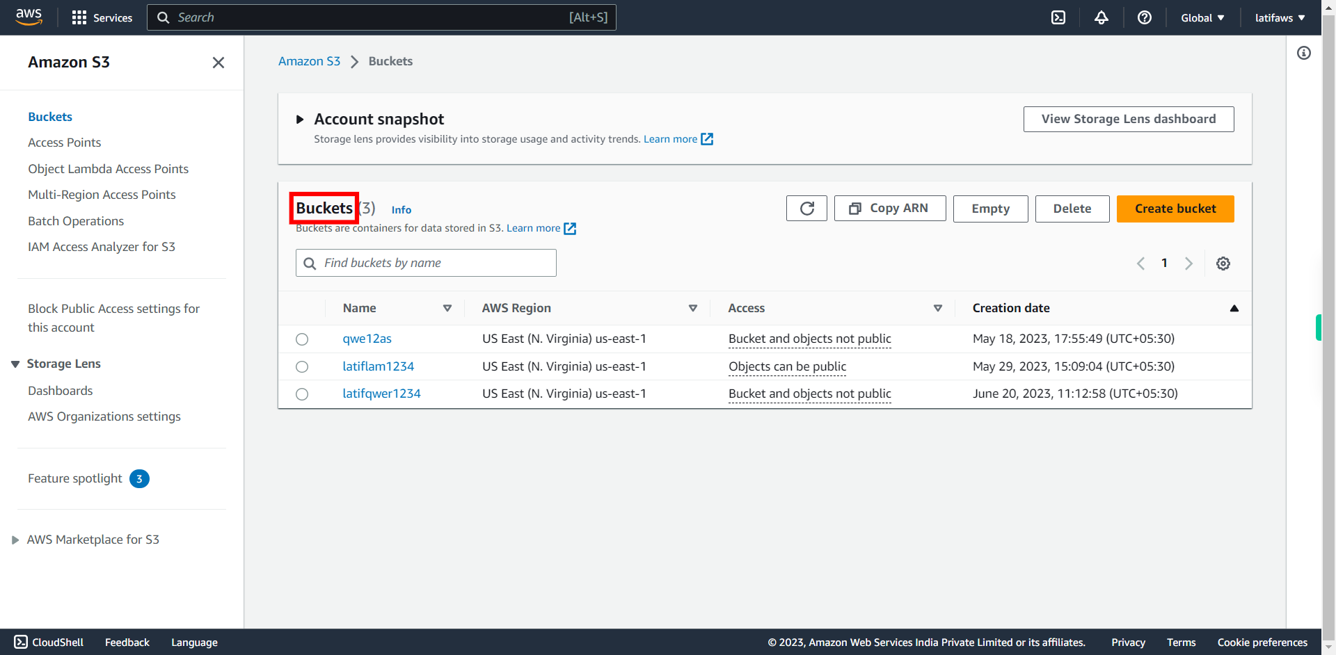 S3 Management Console