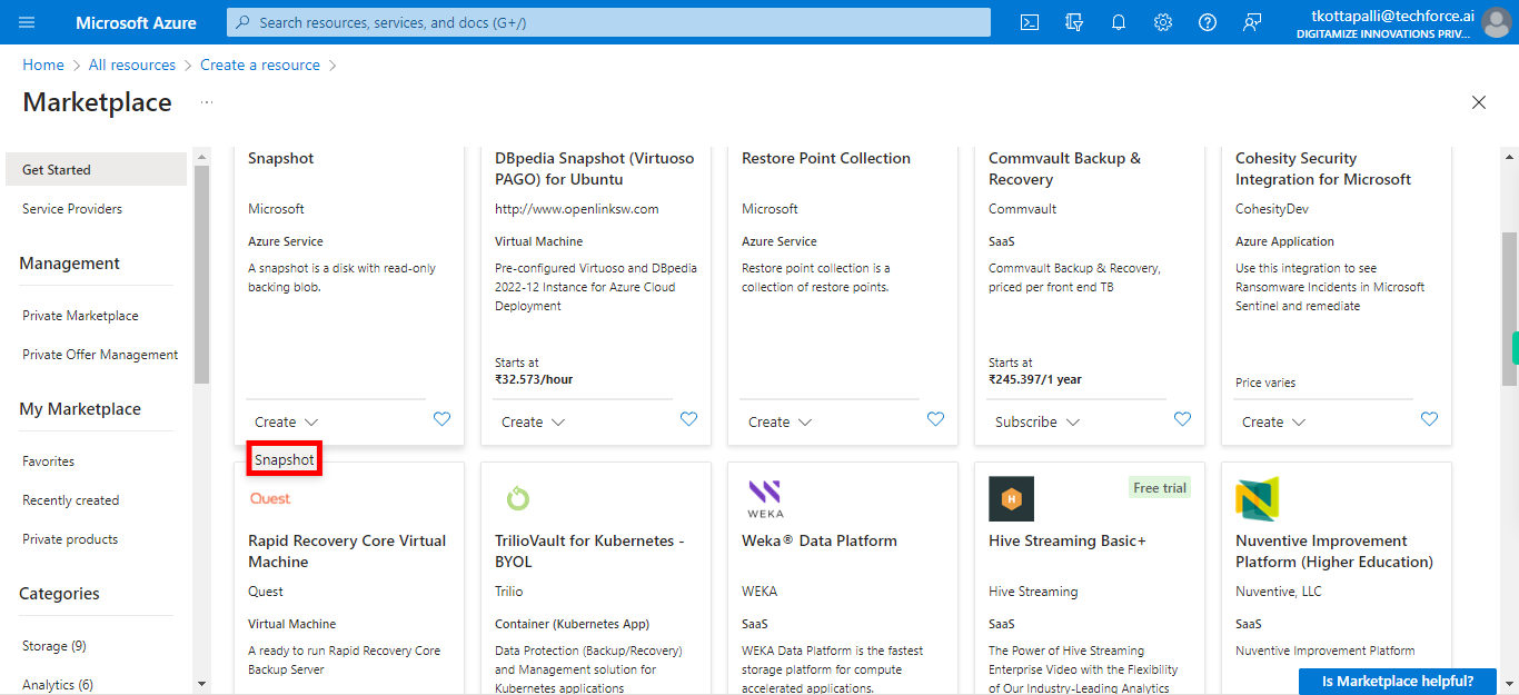 Marketplace - Microsoft Azure