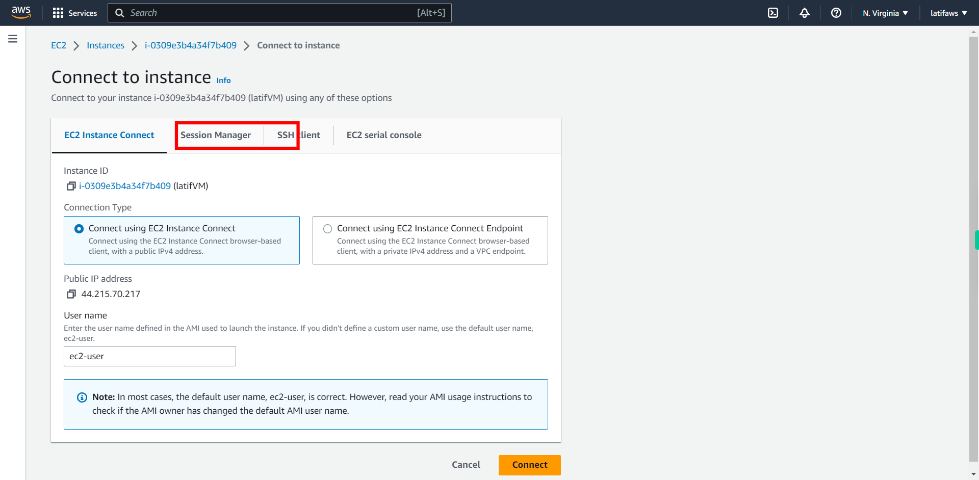 Connect to instance | EC2 Management Console