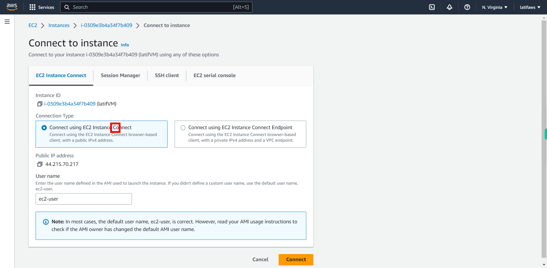 Connect to instance | EC2 Management Console