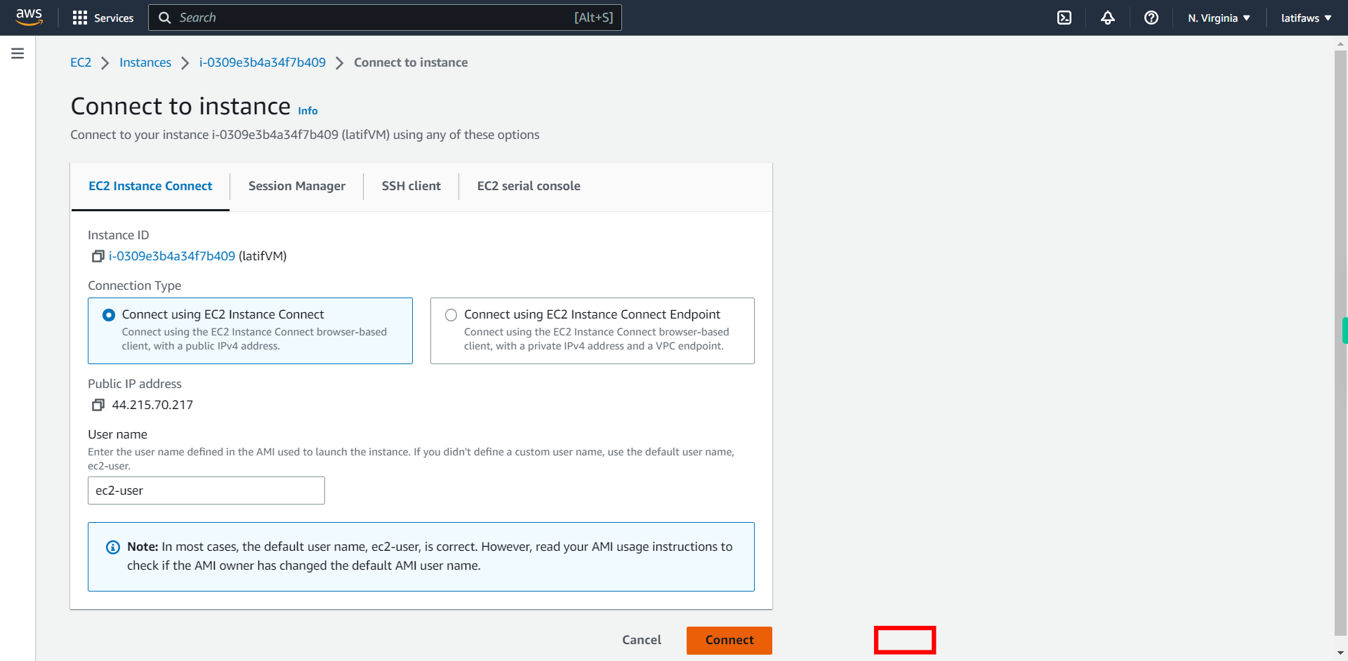 Connect to instance | EC2 Management Console