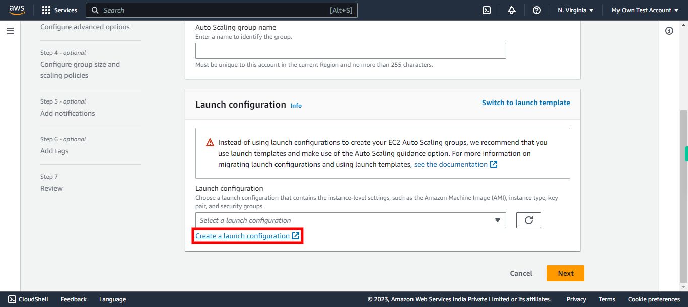 Create Auto Scaling group | EC2 Management Console