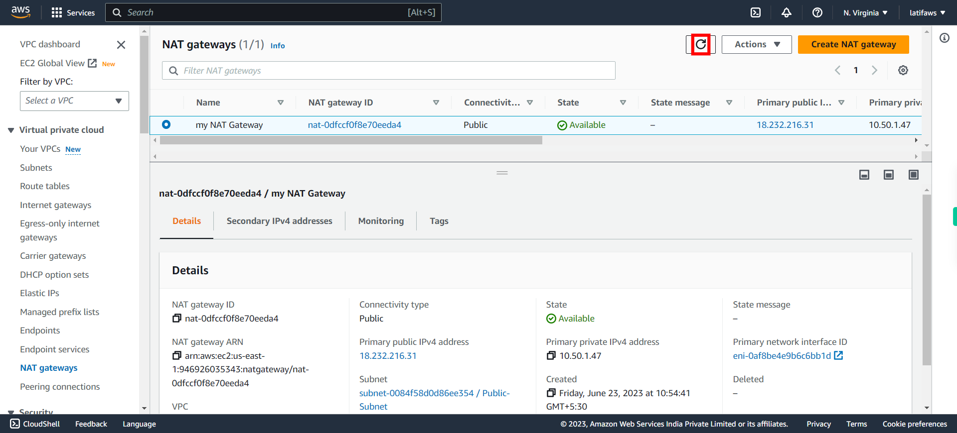 NAT gateways | VPC Management Console