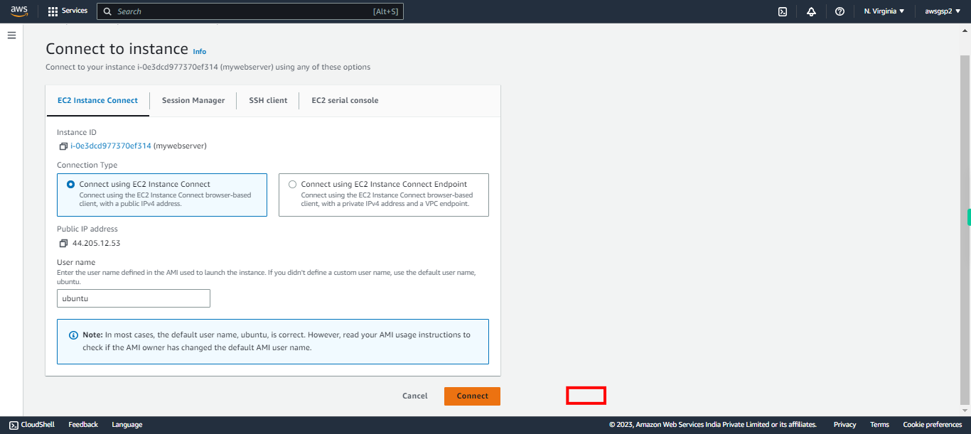 Connect to instance | EC2 Management Console