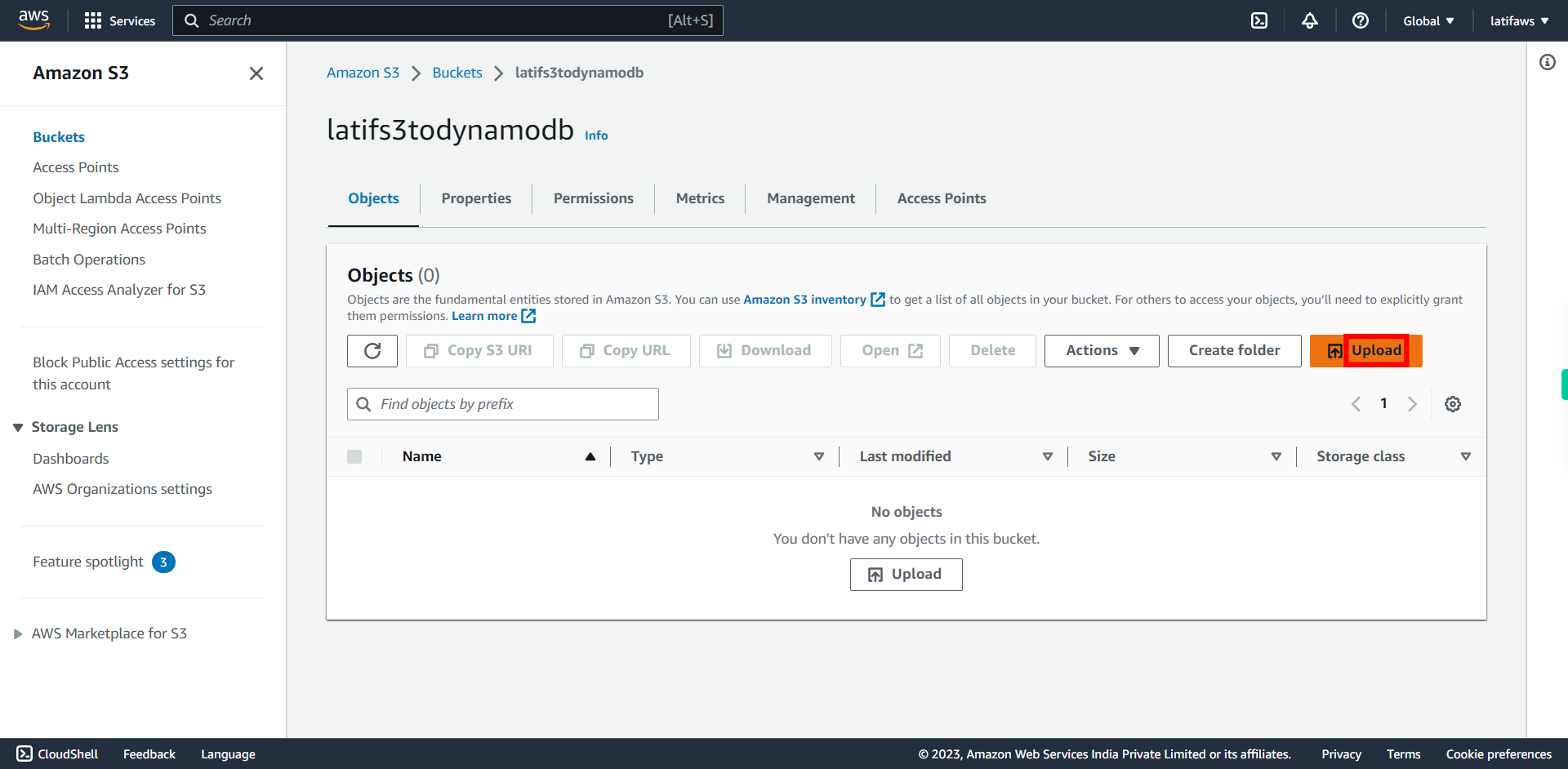 latifs3todynamodb - S3 bucket