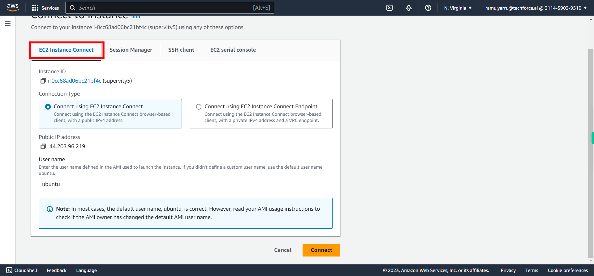 Connect to instance | EC2 Management Console