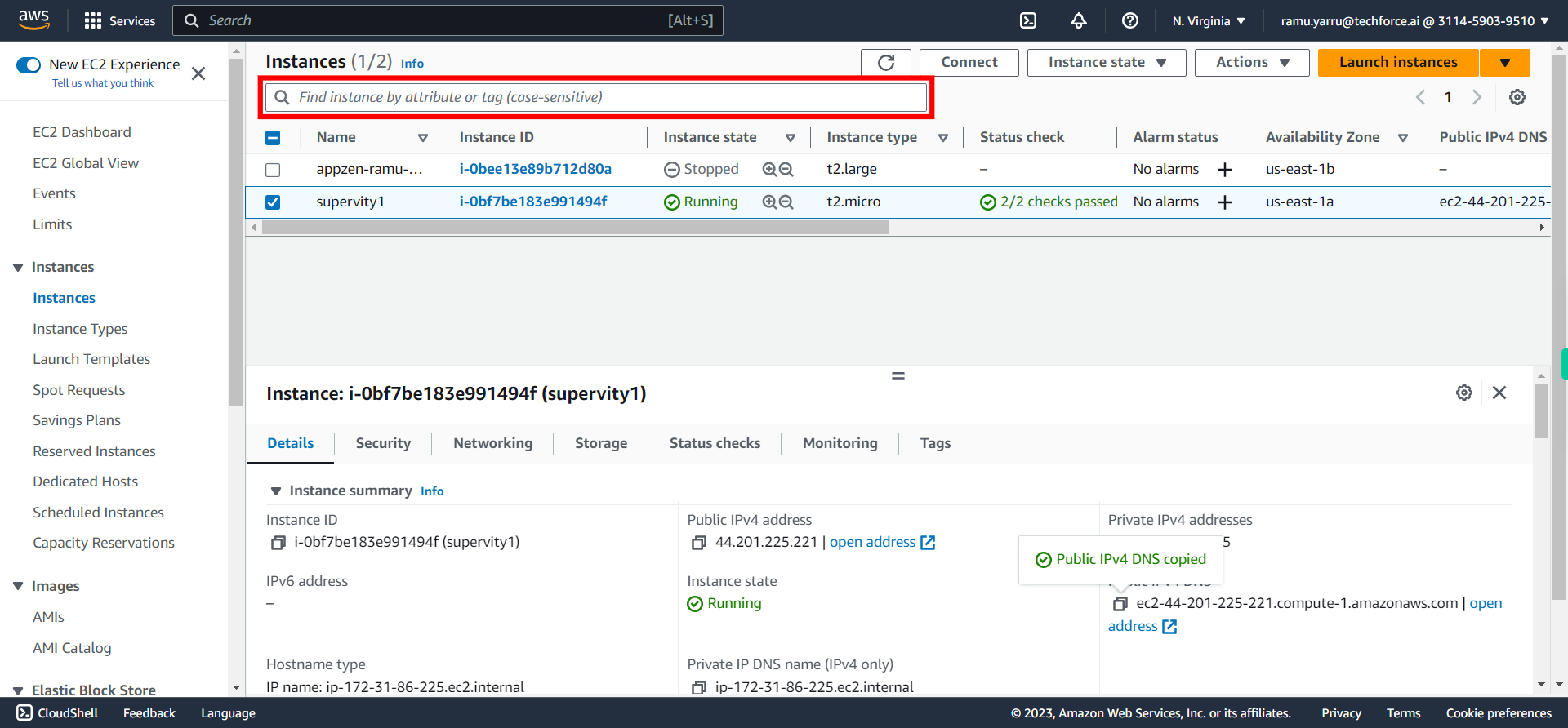 Instances | EC2 Management Console