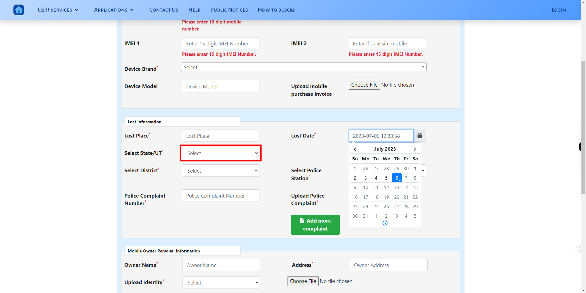 CEIR User Direct Request Blocking Form