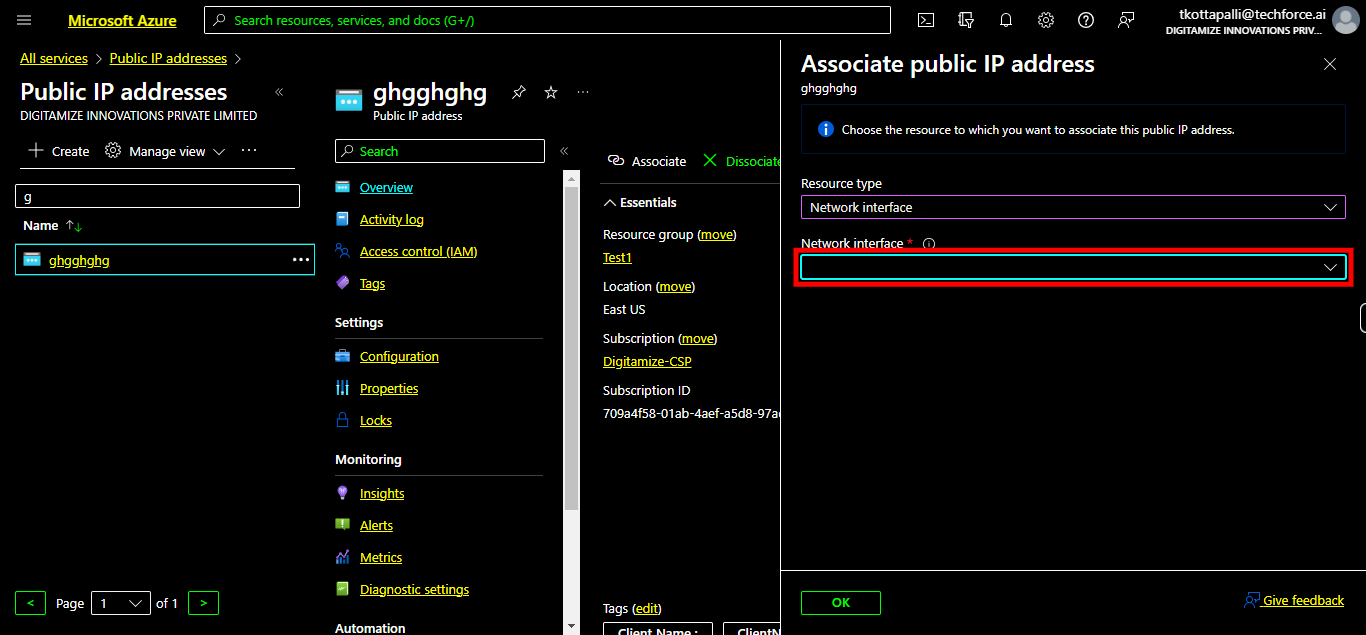 Associate public IP address - Microsoft Azure