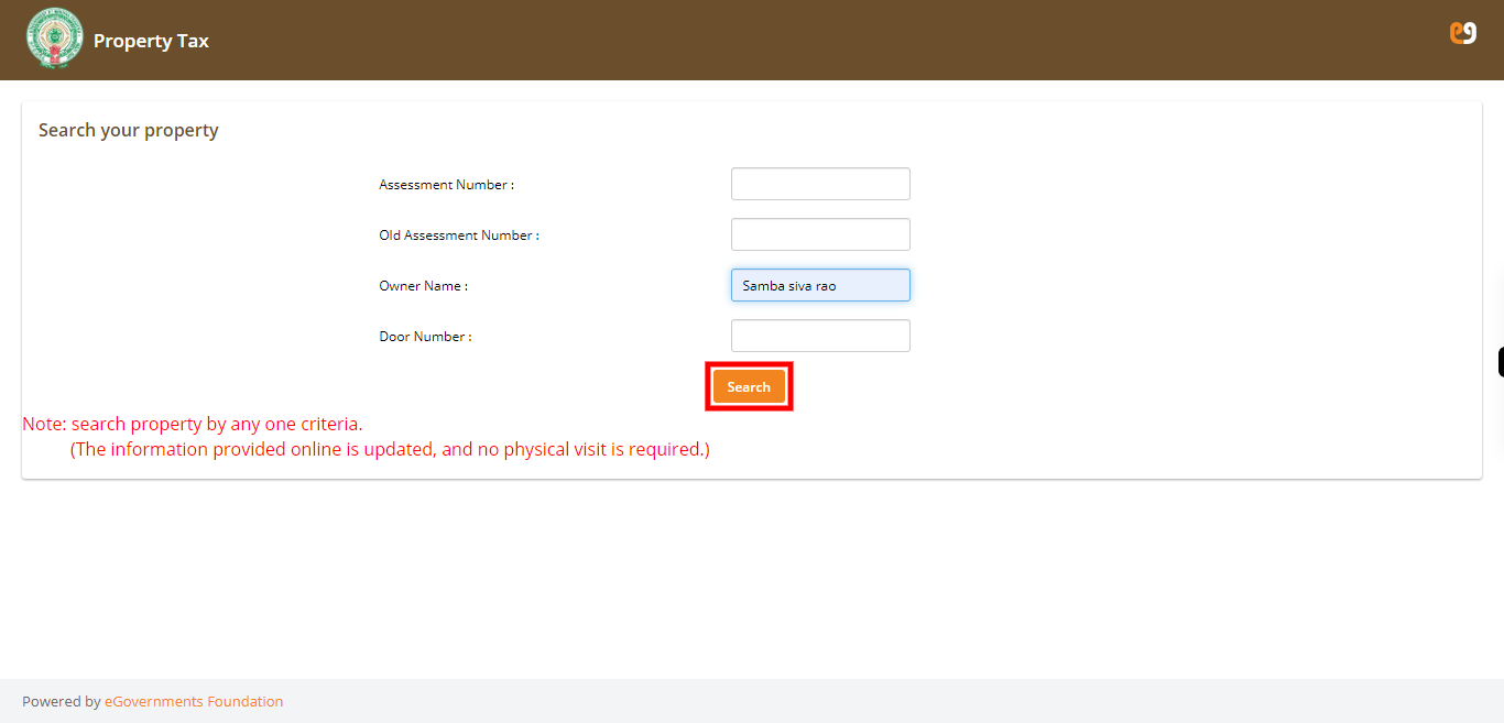 eGov - Search your property