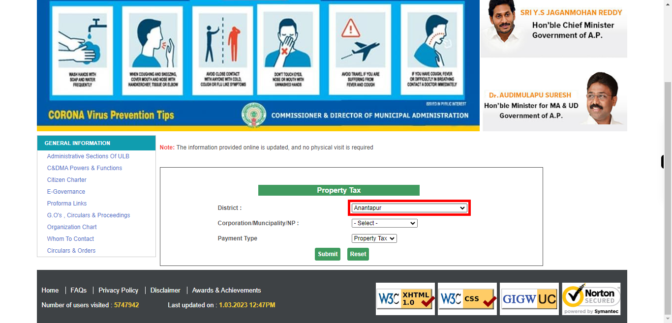 Property Tax | Commissioner and Director of Municipal Administration