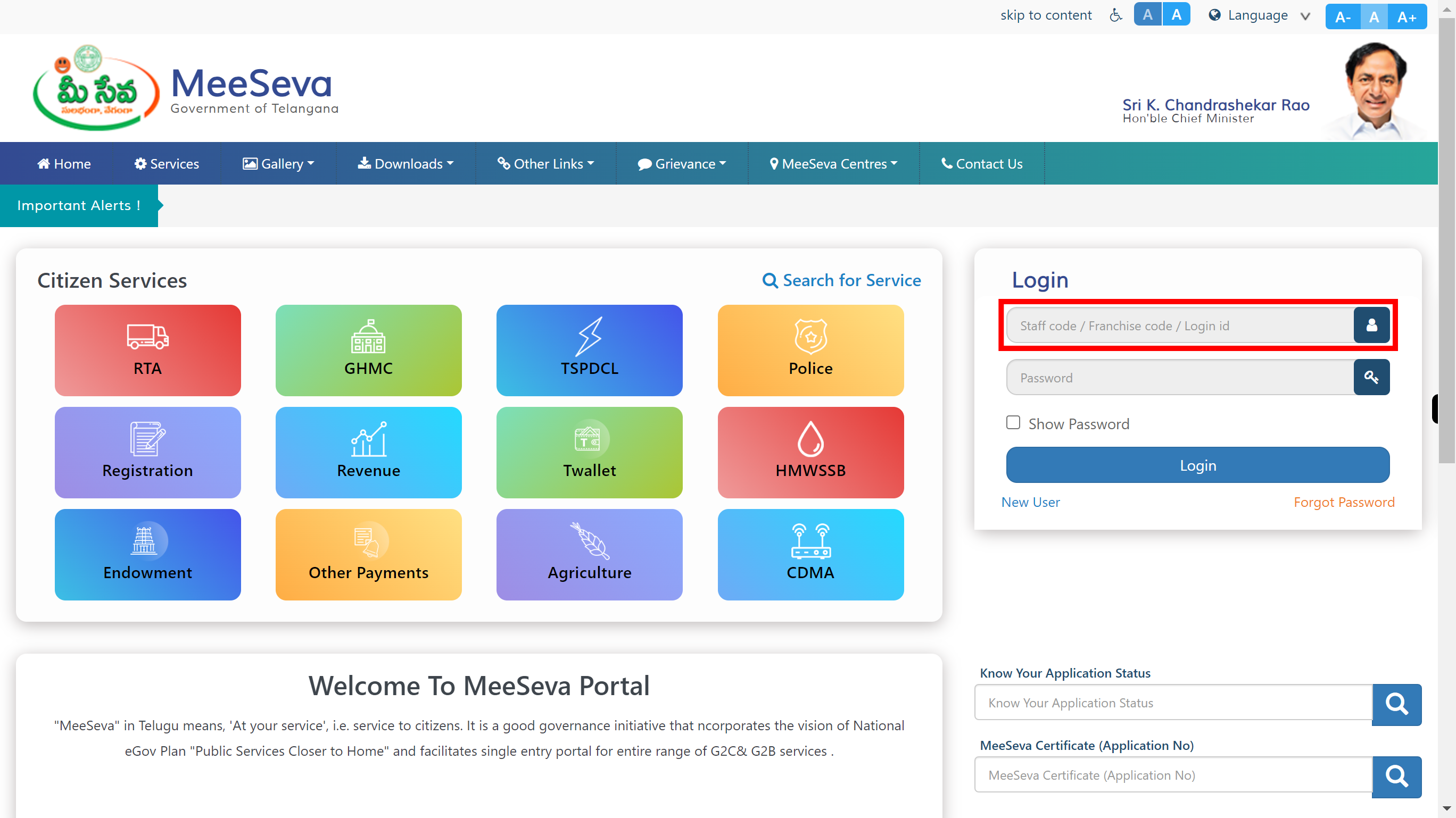 Welcome to Telangana MeeSeva Portal...