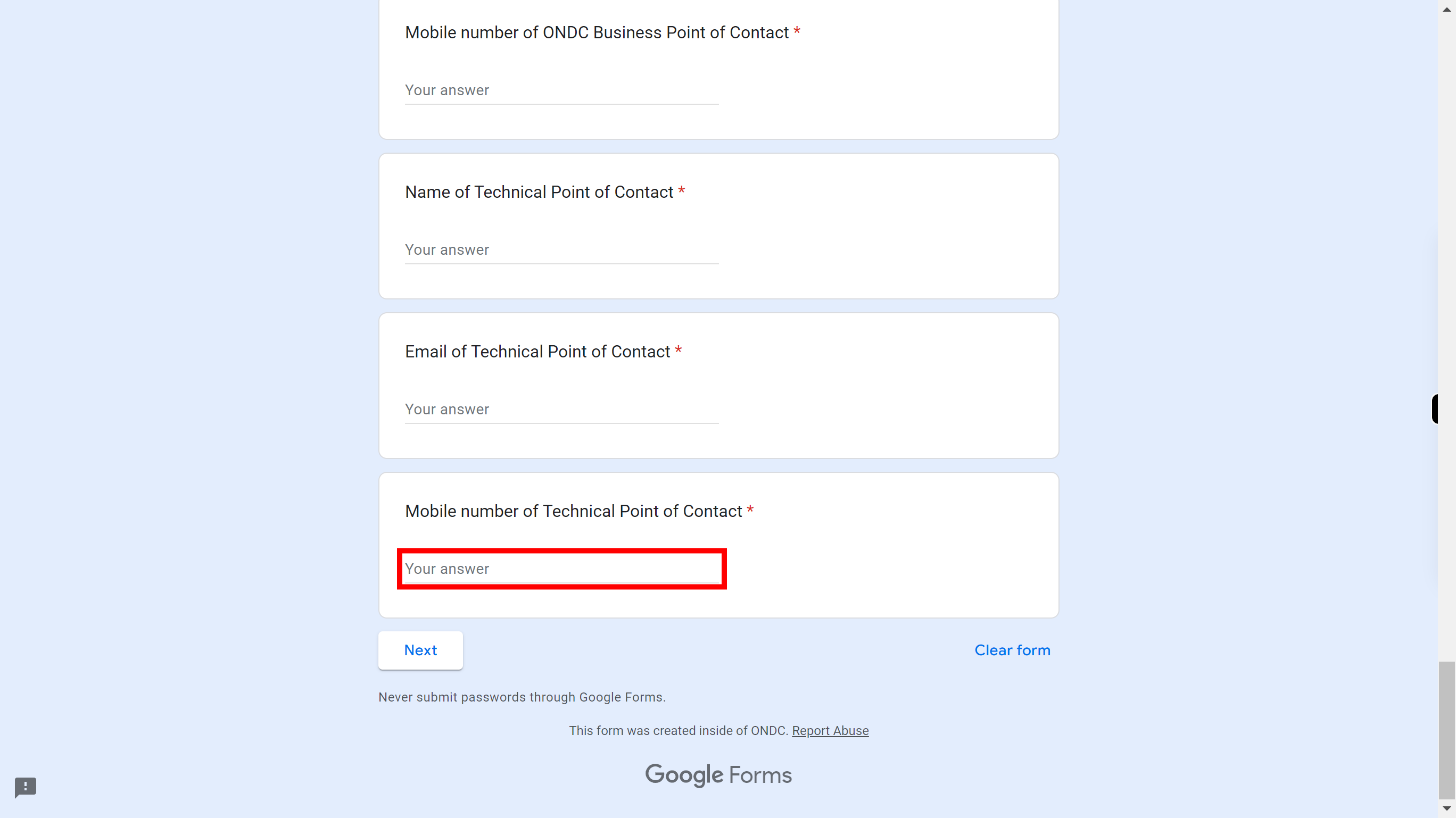 Network Participant Profile Form