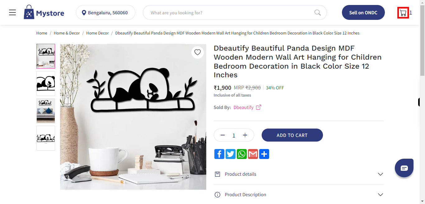 Dbeautify Beautiful Panda Design MDF Wooden Modern Wall Art Hanging for Children Bedroom Decoration in Black Color Size 12 Inches