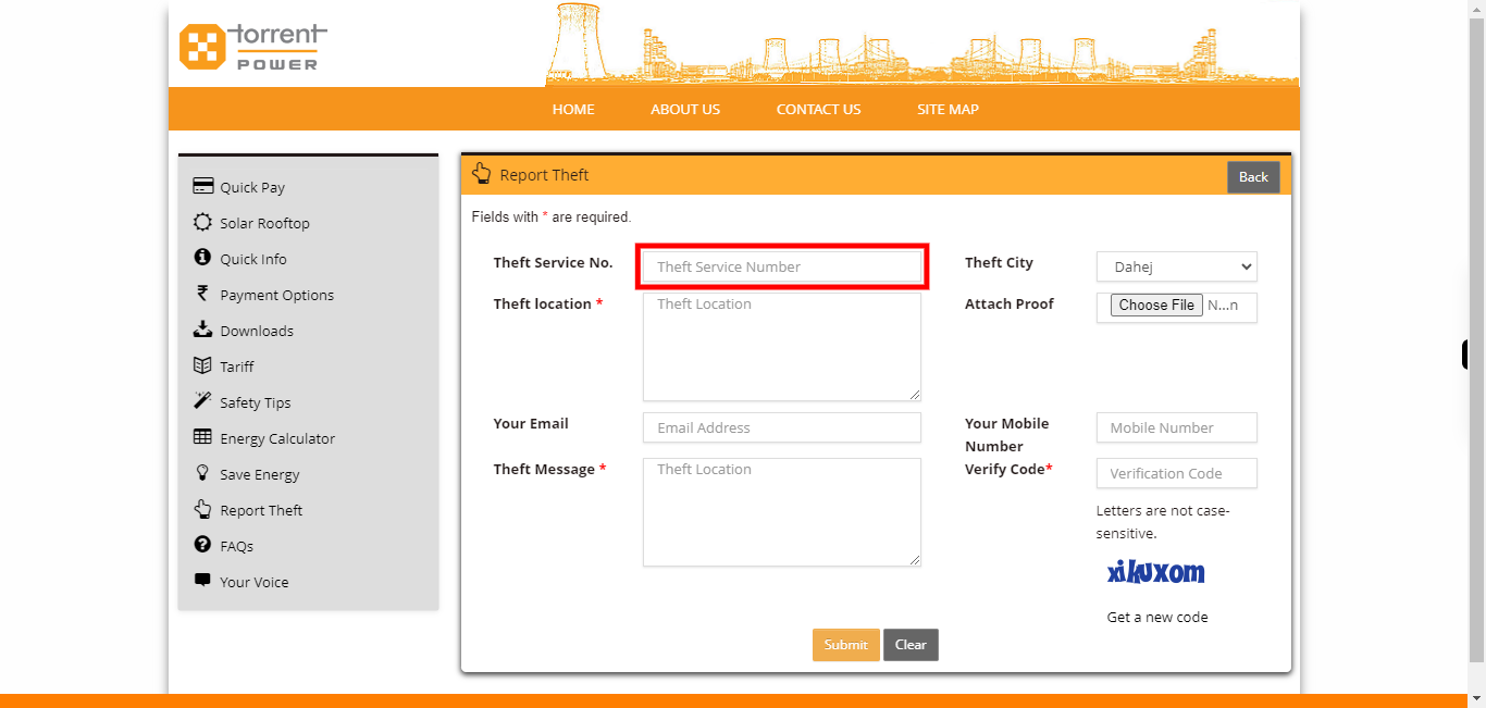 Torrent Power Customer Portal - Create ReportTheft
