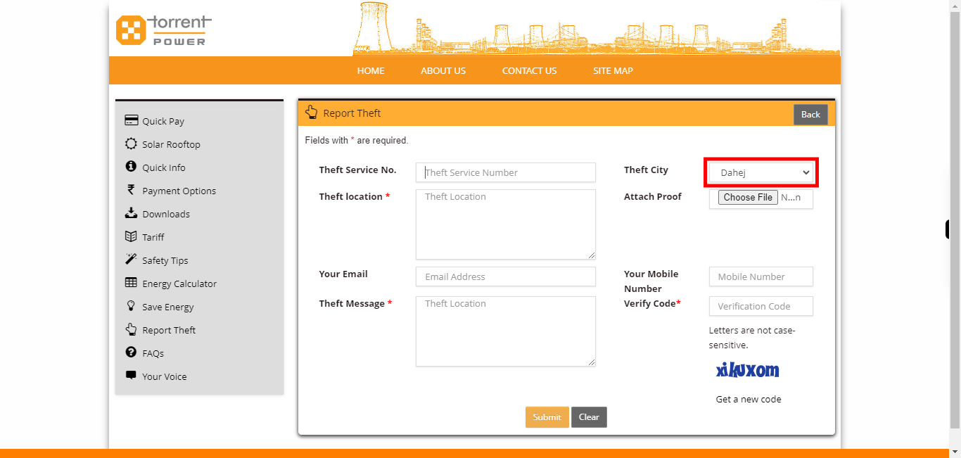 Torrent Power Customer Portal - Create ReportTheft