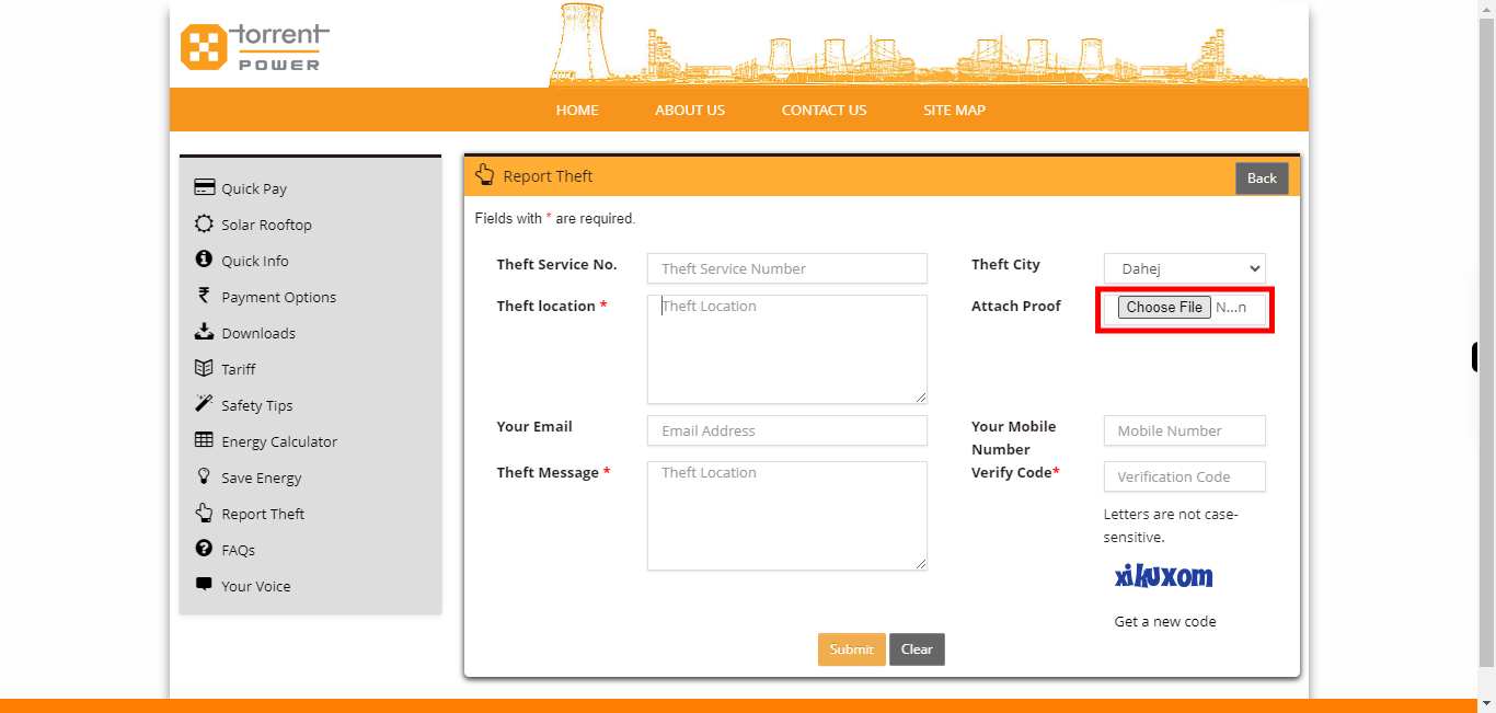 Torrent Power Customer Portal - Create ReportTheft