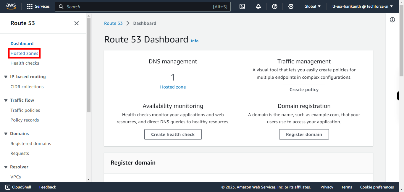 Route 53 dashboard | Route 53 | Global