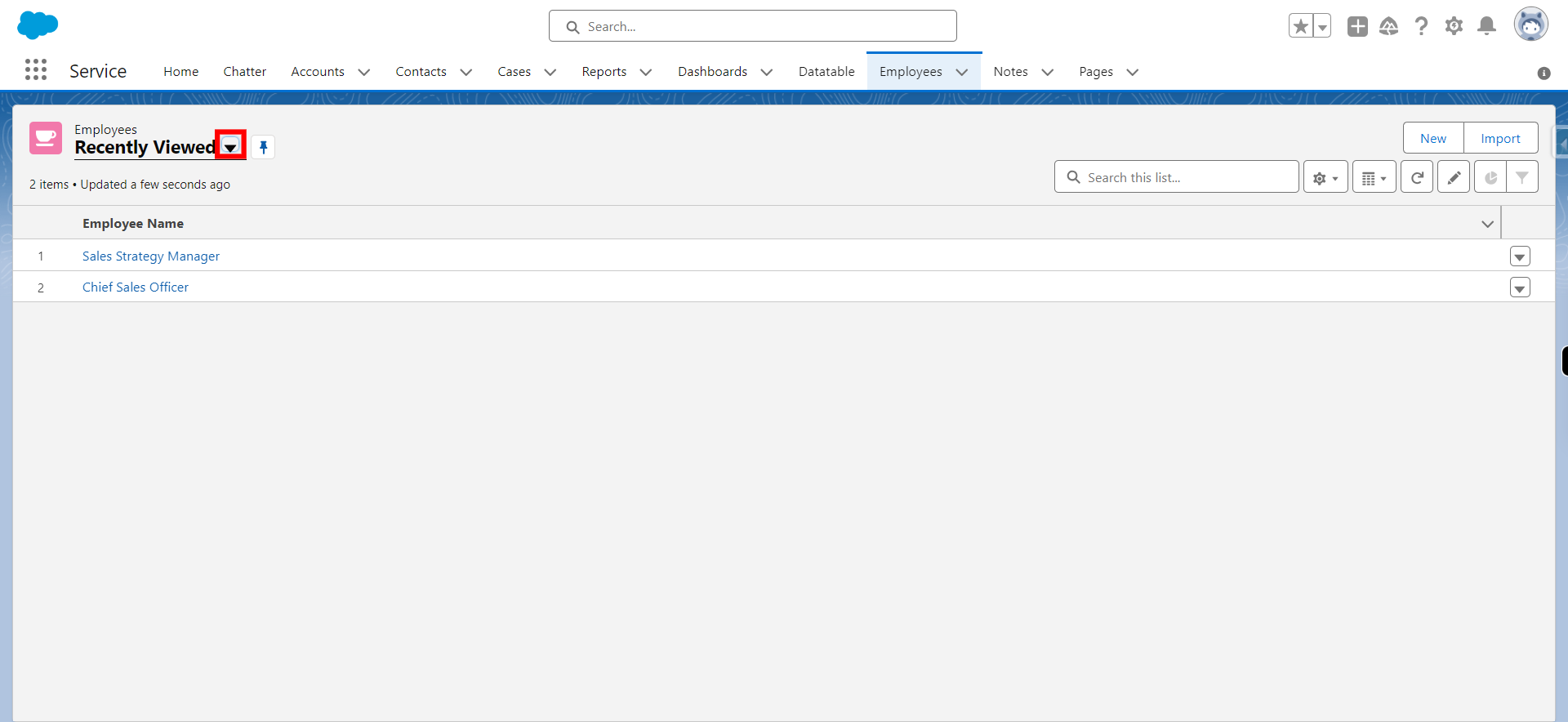 Recently Viewed | Employees | Salesforce