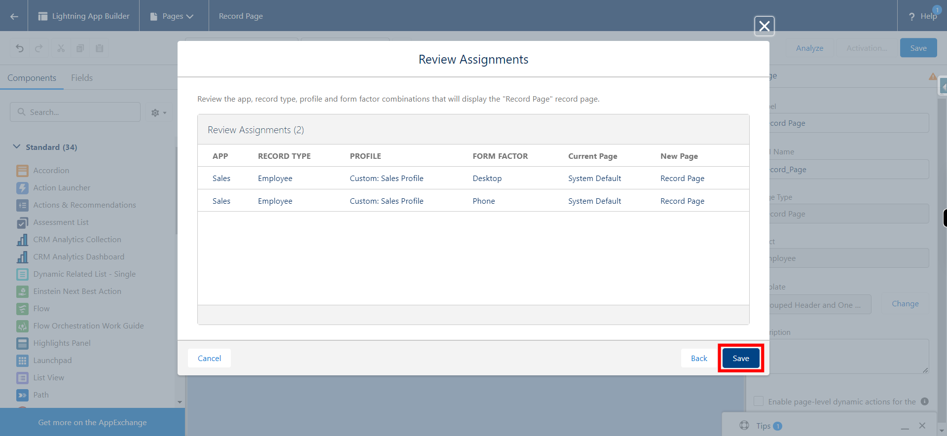 Record Page - Lightning App Builder