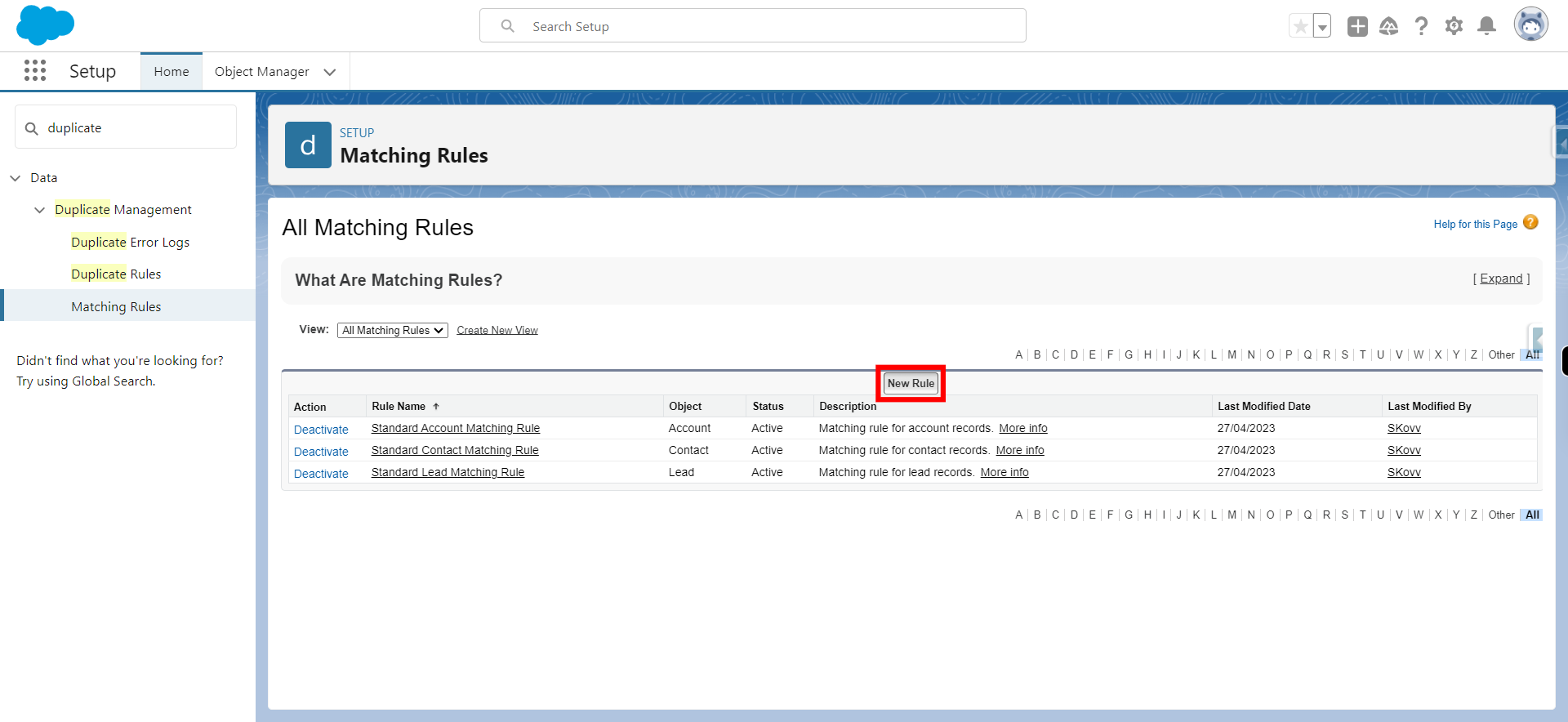 Matching Rules | Salesforce