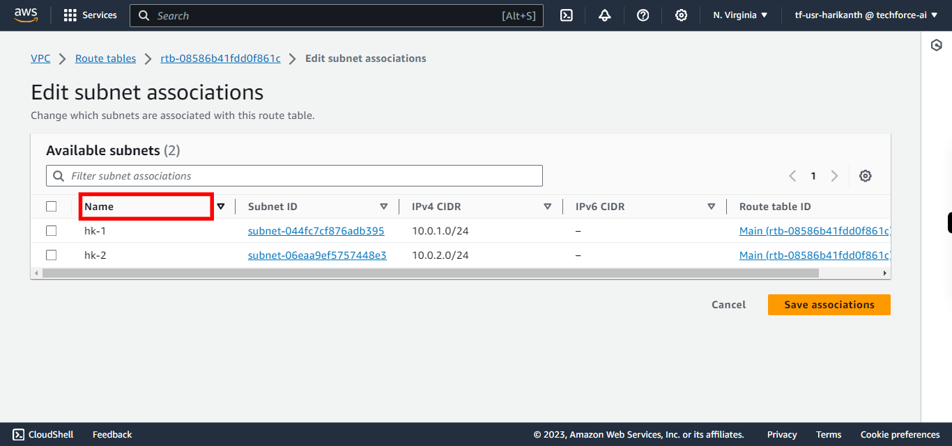 EditRouteTableSubnetAssociations | VPC Console