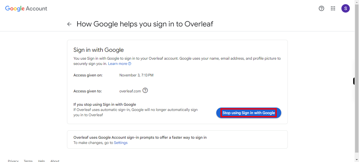 How Google helps you sign in to Overleaf