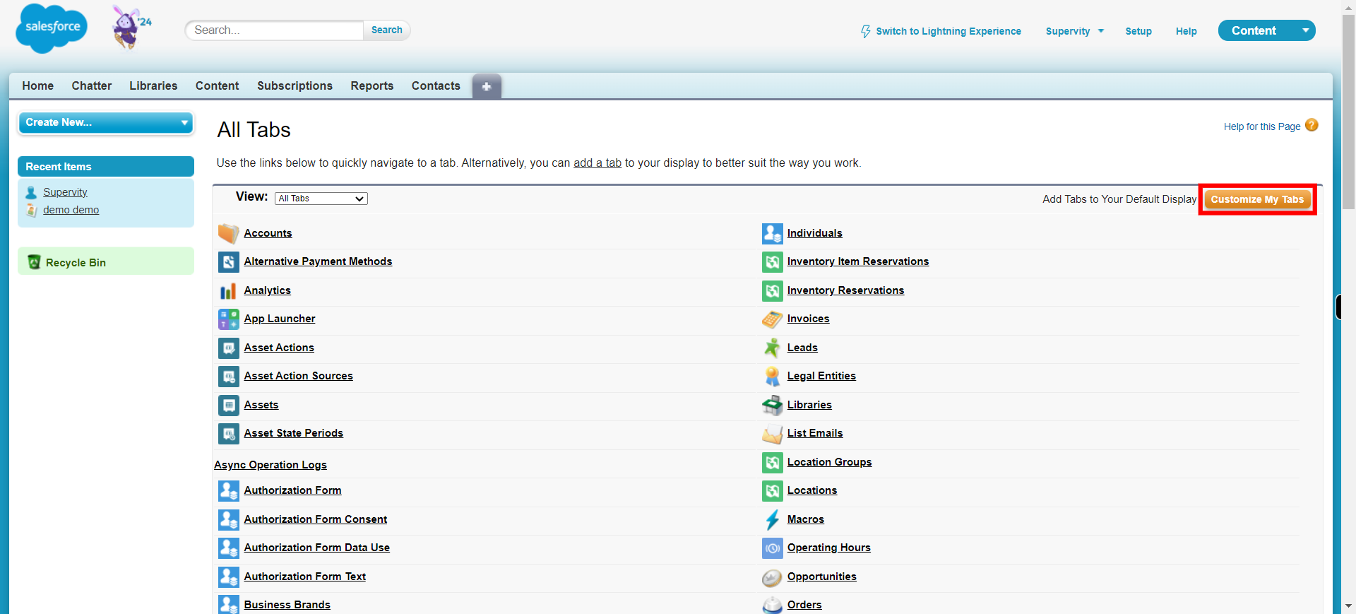 All Tabs ~ Salesforce - Developer Edition