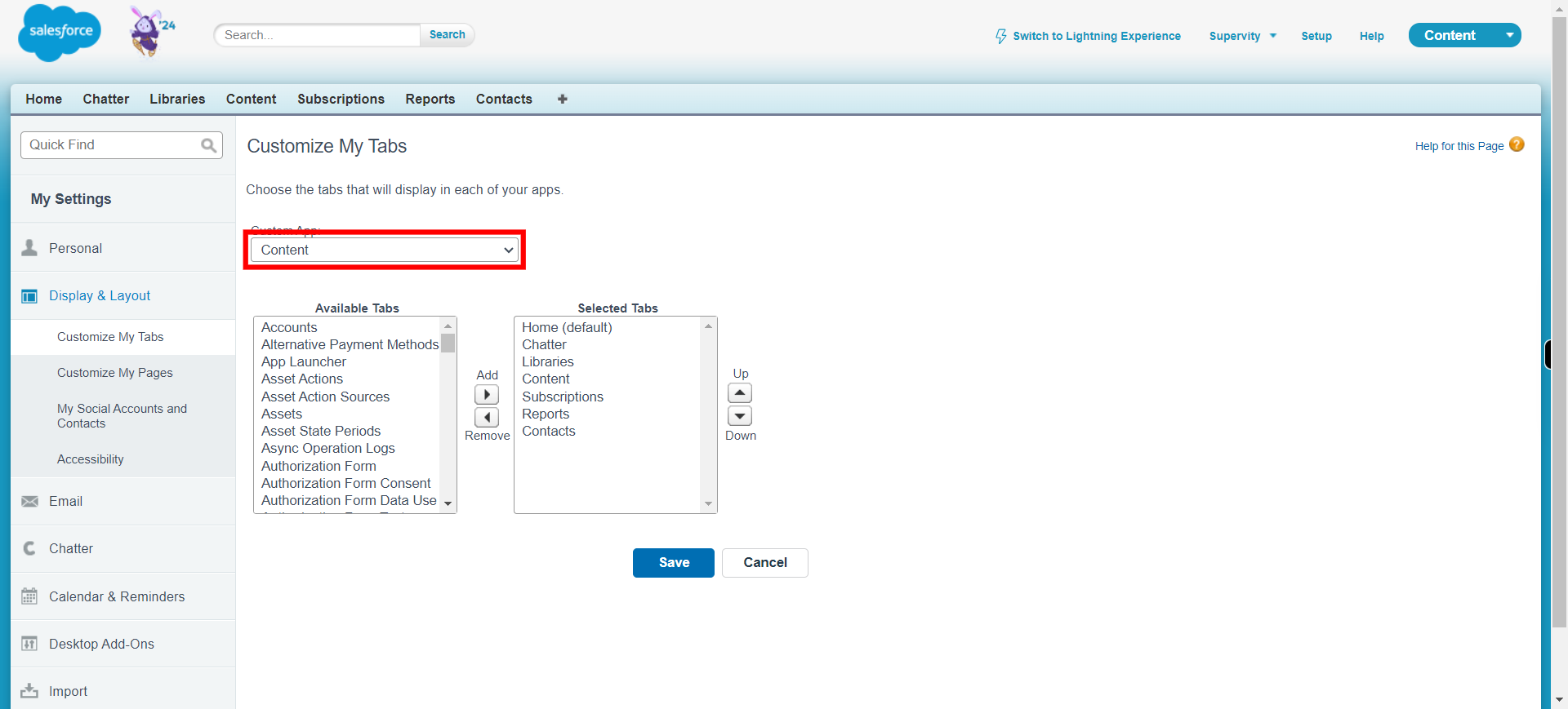 Customize My Tabs ~ Salesforce - Developer Edition